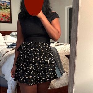 Blue Rain Black Floral Skater Skirt